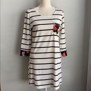 Black & White Stripe Dress With Floral Detail